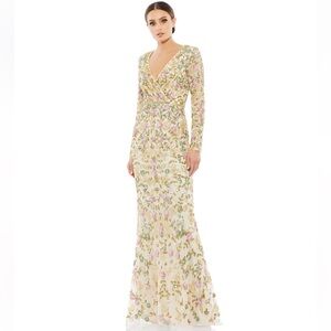 Mac Diggal Women's Floral Embellished Faux Wrap Trumpet Gown